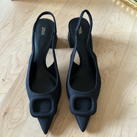 NWOT ZARA SLINGBACK SHOES WITH EMBELLISHED DETAILBLACK SIZE 7.5 | 2219/110 - Picture 7 of 9